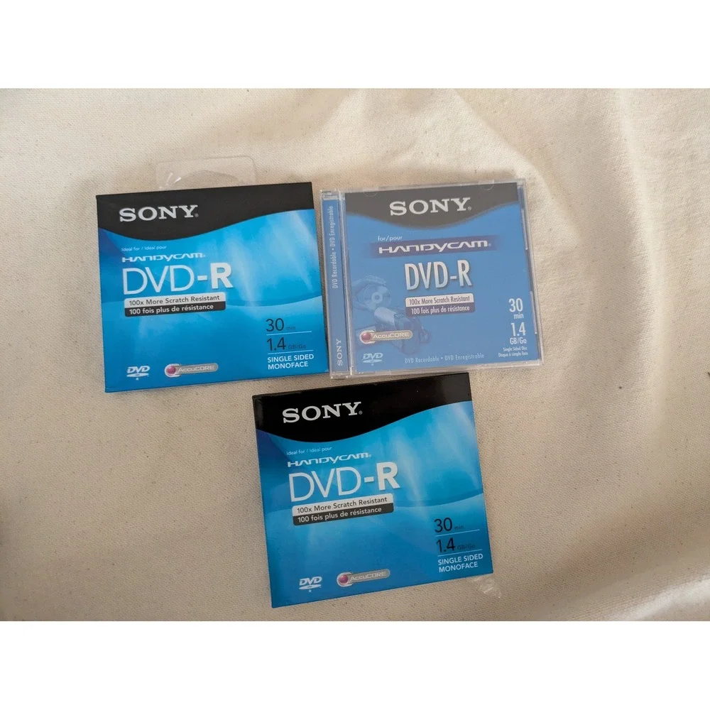 Lot of 3 Sony Handycam DVD-R 30min 1.4GB 8cm Recordable Discs AccuCORE New